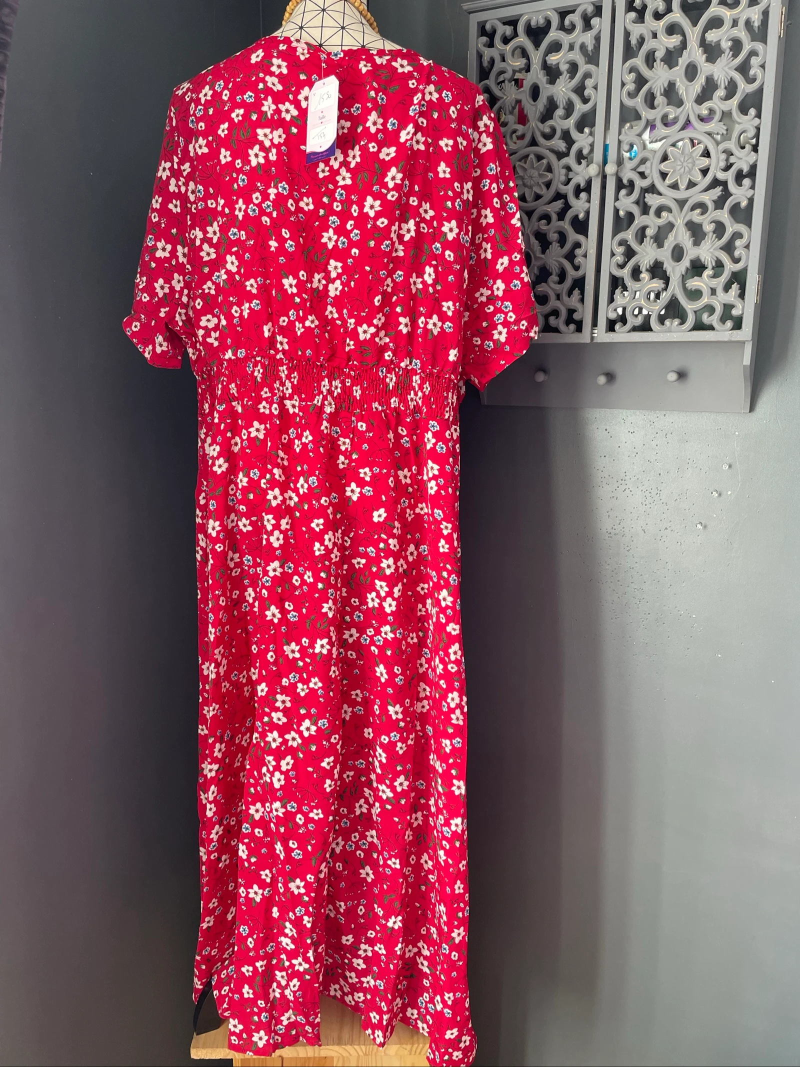 💖 robe longue rouge fleurie grande taille 54 fluide bohème manches volantées été 💖 – photo 6